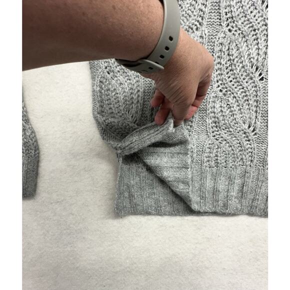 J. Crew Womens Size Medium Pointelle cable sweater Gray Alpaca - Picture 6 of 7